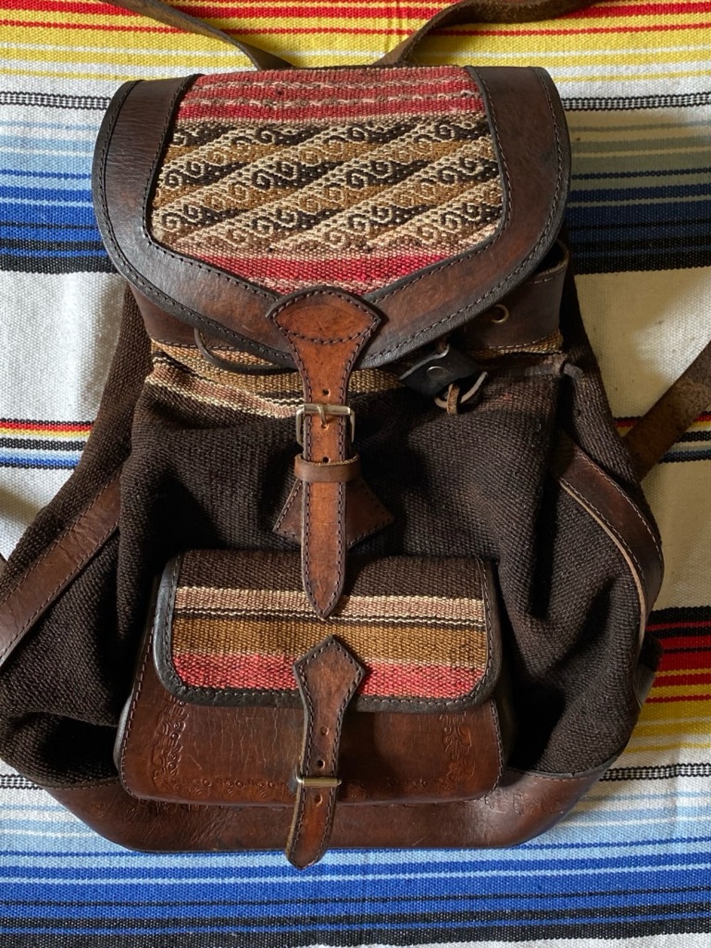 Artisan handmade wool leather backpack made in Santa Fe NM